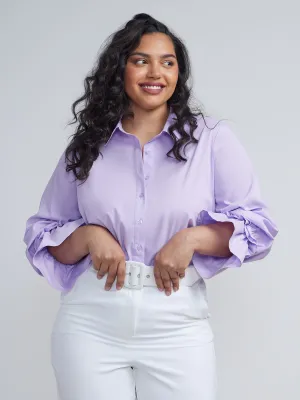 Plus Button-Front Ruffed Cuff Blouse