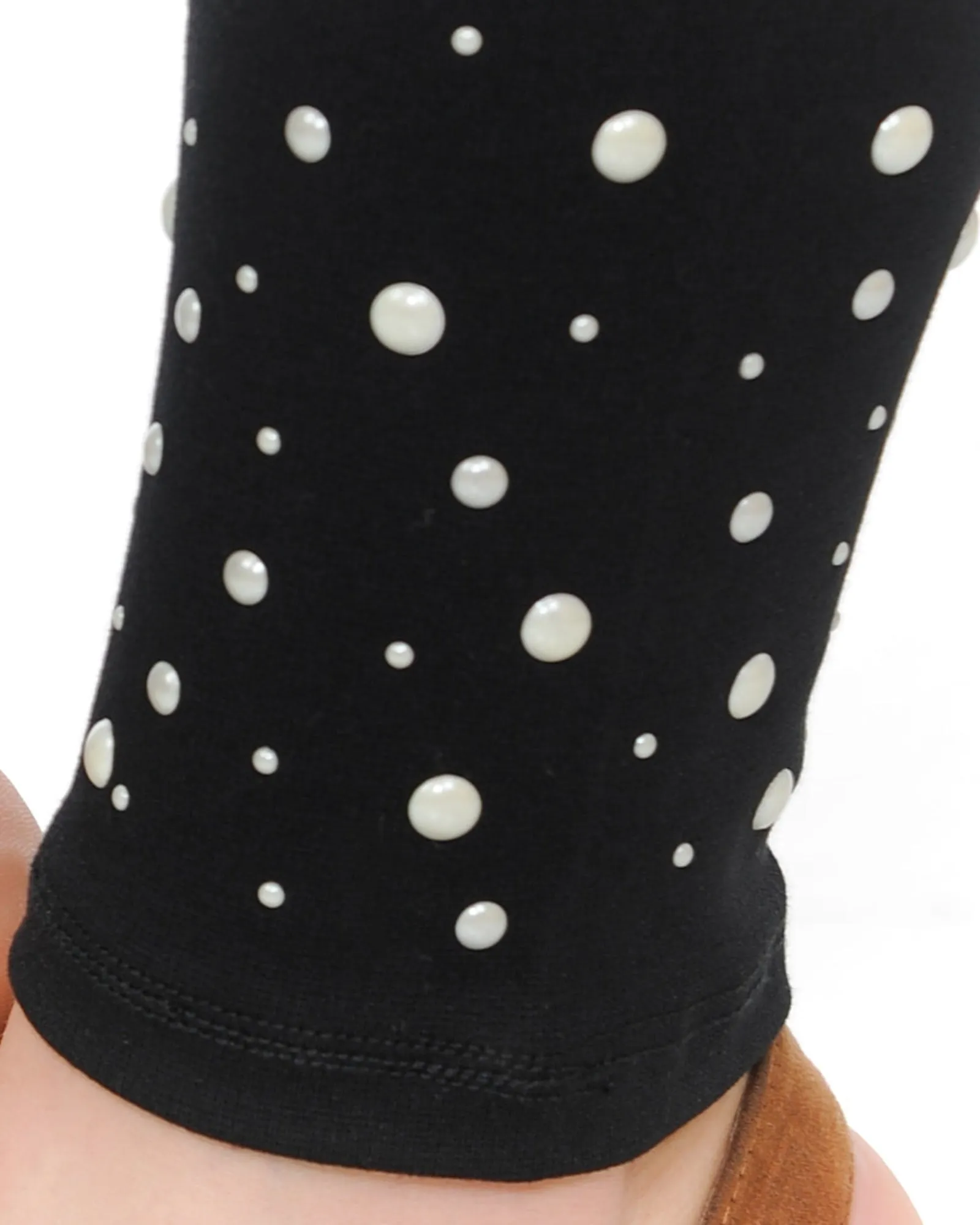 Premium Leggings w/ Pearls in Black | Black with White Pearls