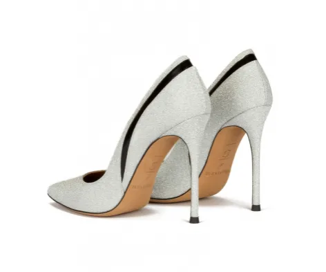 Pura Lopez Priscila Silver Glitter Pumps
