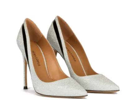 Pura Lopez Priscila Silver Glitter Pumps