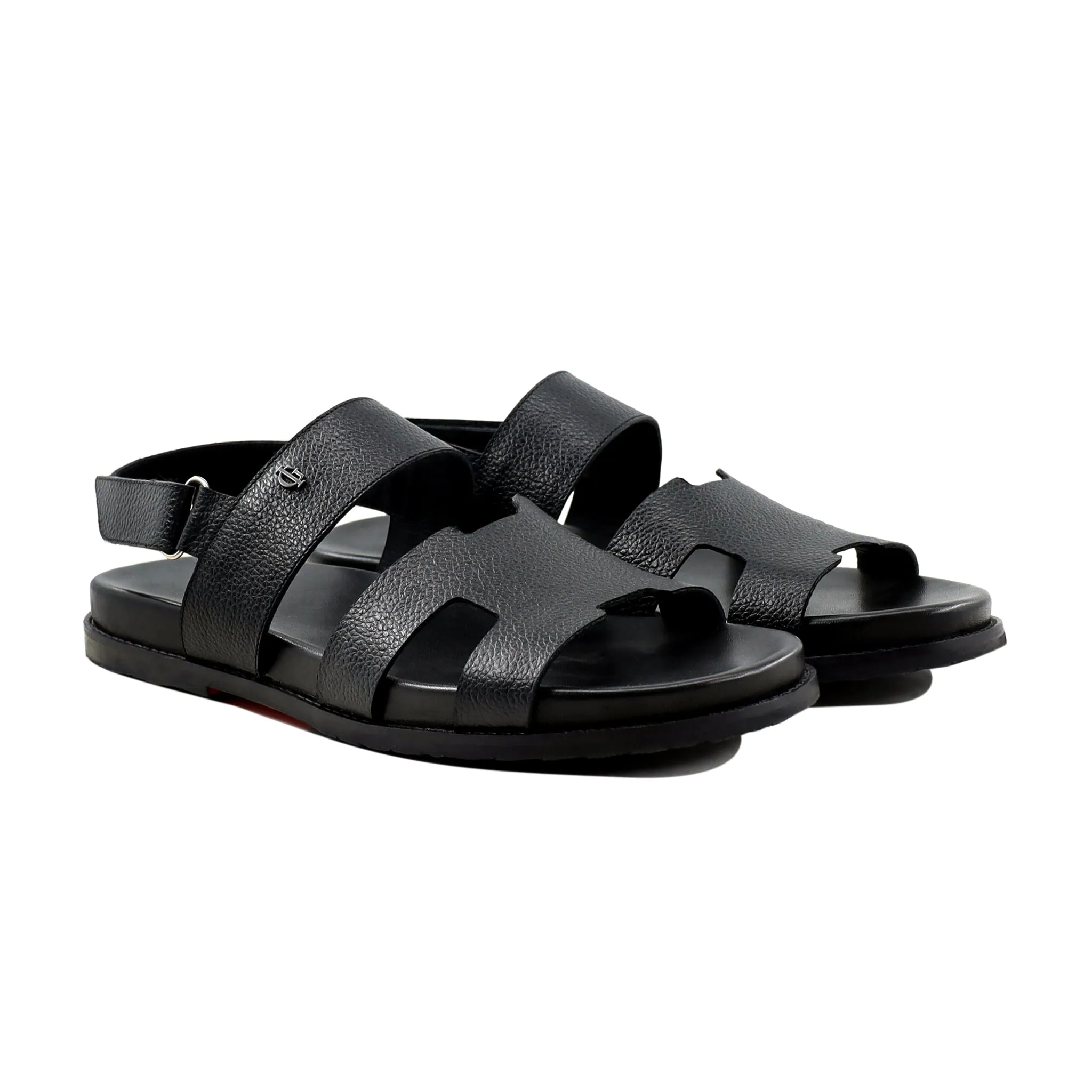 Reeve- Men's Black Pebble Grain Leather Sandal