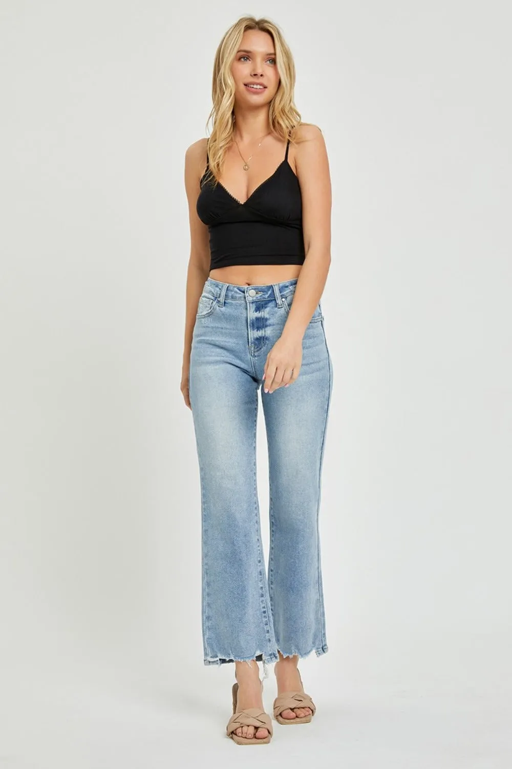Risen High Rise Light Wash Relaxed Straight Jeans