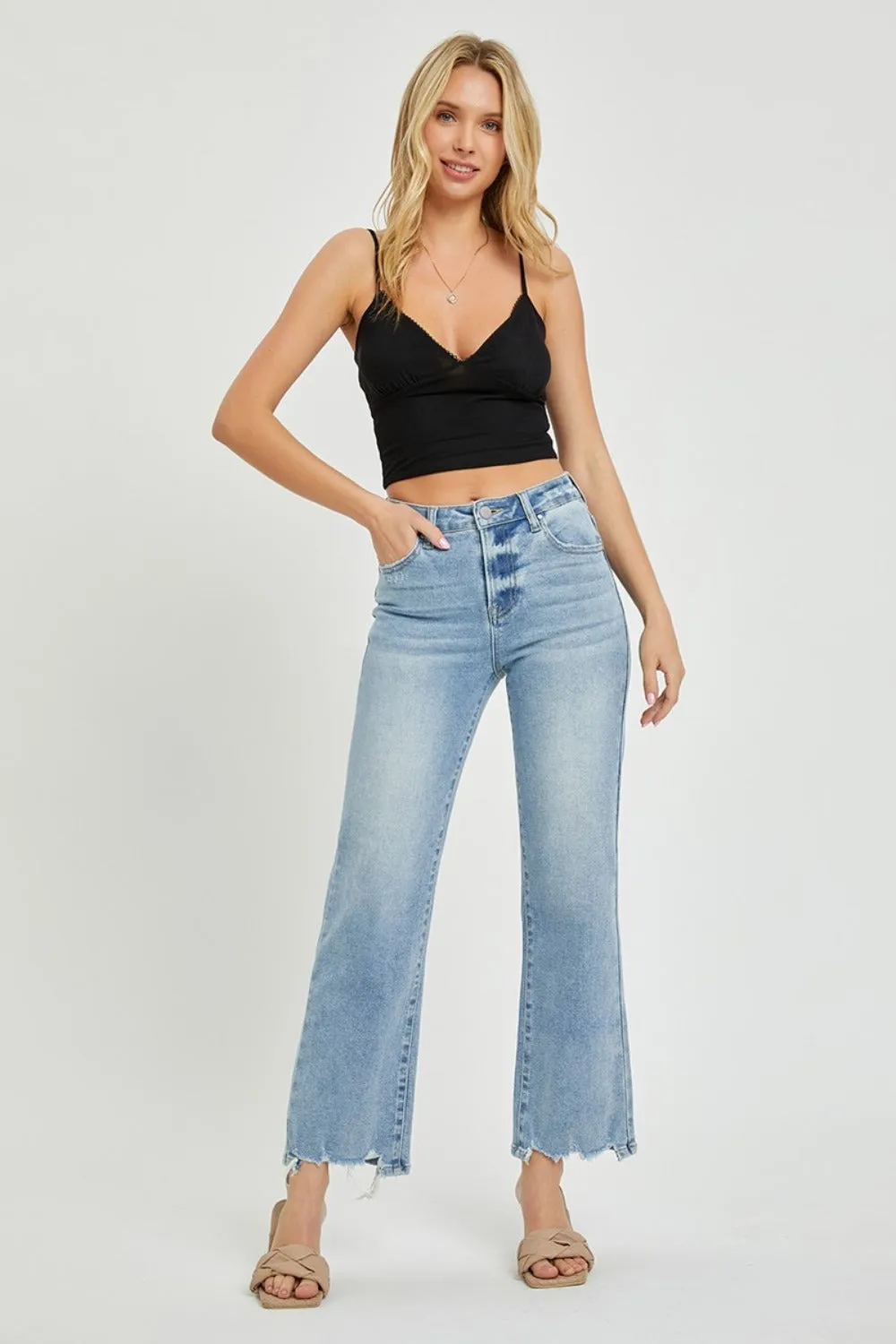 Risen High Rise Light Wash Relaxed Straight Jeans