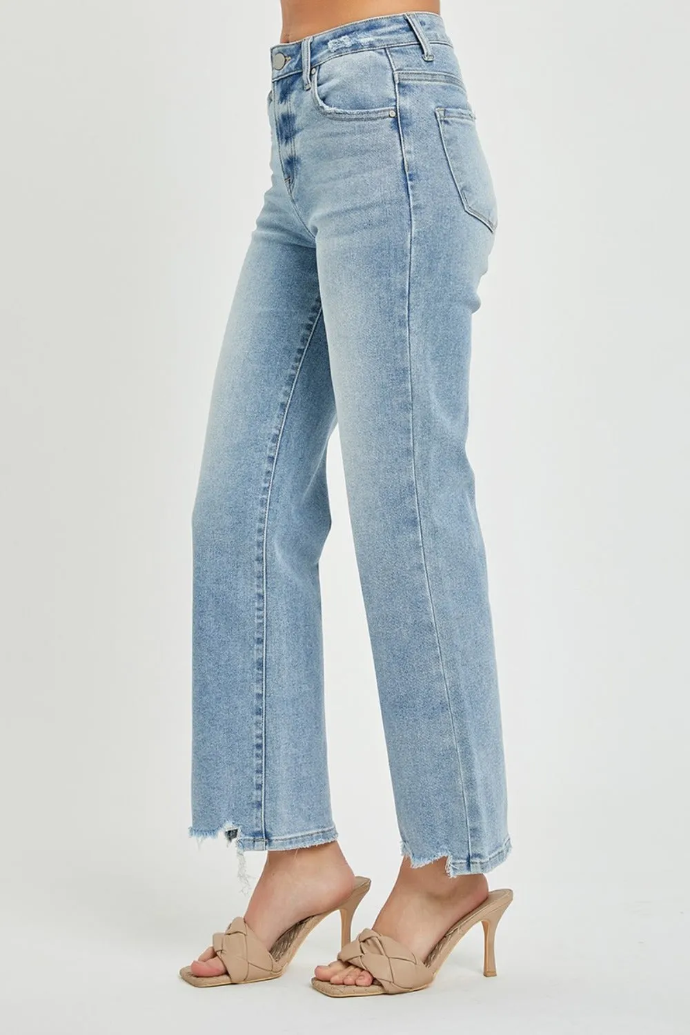 Risen High Rise Light Wash Relaxed Straight Jeans