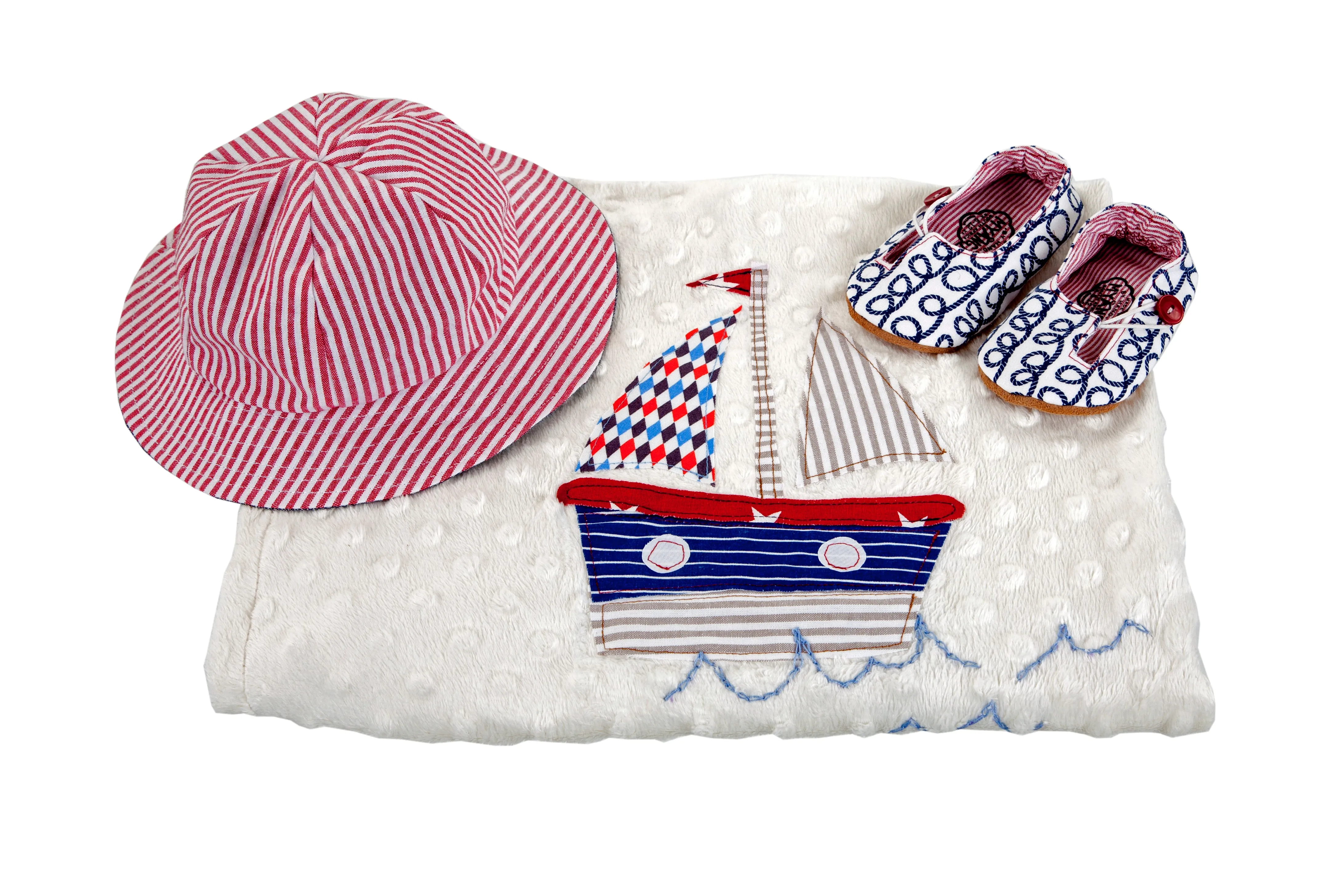 Sets / Unisex - Nautical Hat, Rope Keyholes & Boats Blanket