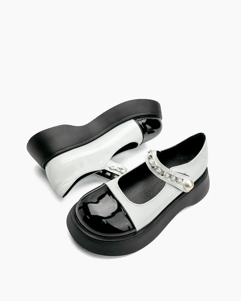Two Tone Round Toe Platform Mary Janes
