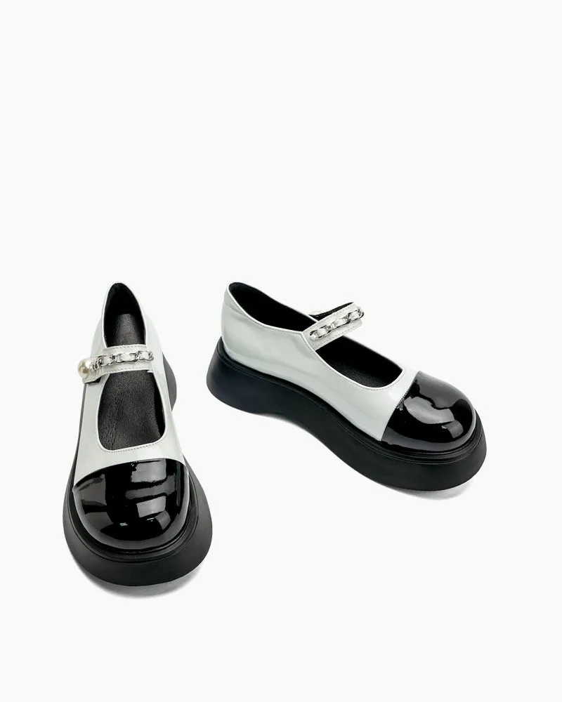 Two Tone Round Toe Platform Mary Janes