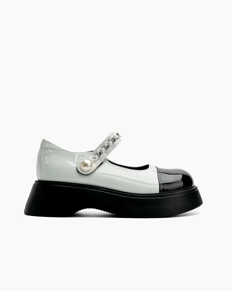 Two Tone Round Toe Platform Mary Janes