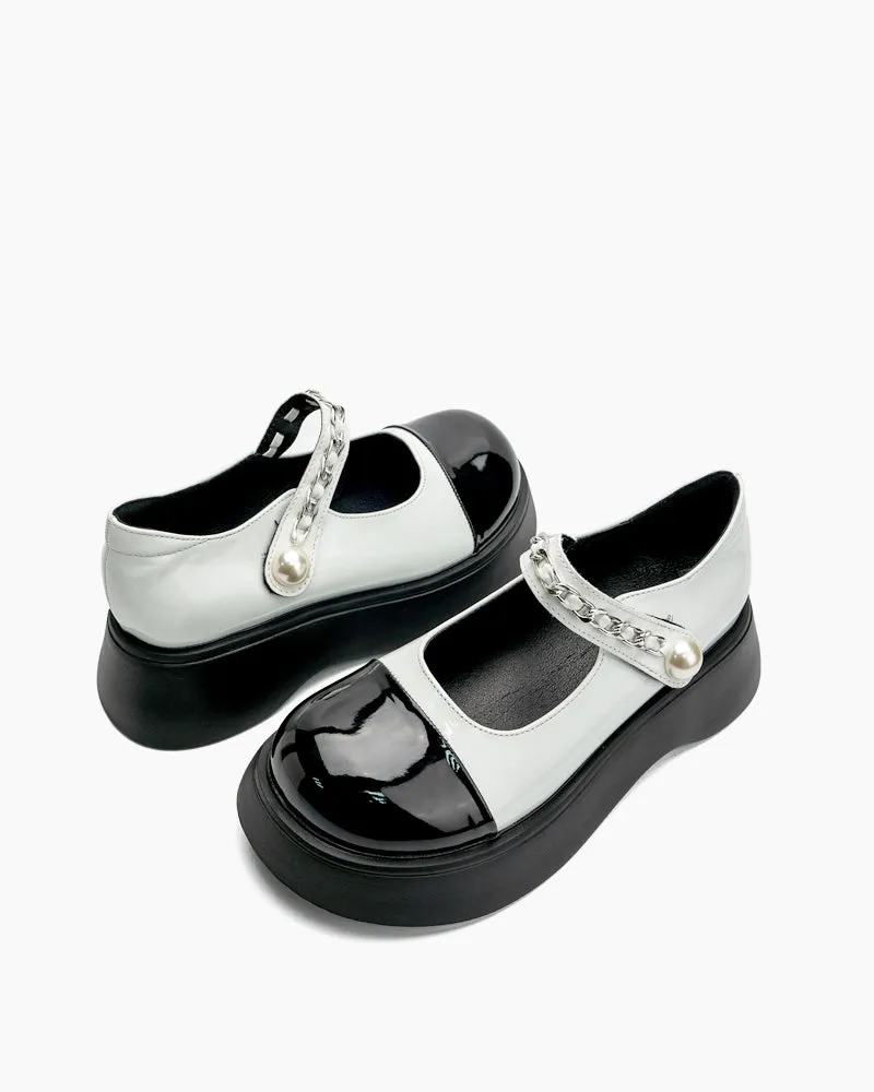 Two Tone Round Toe Platform Mary Janes