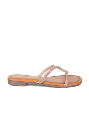 Women's Peach Pink Open Toe Cross Strap Flat Heel Lightweight Sandals