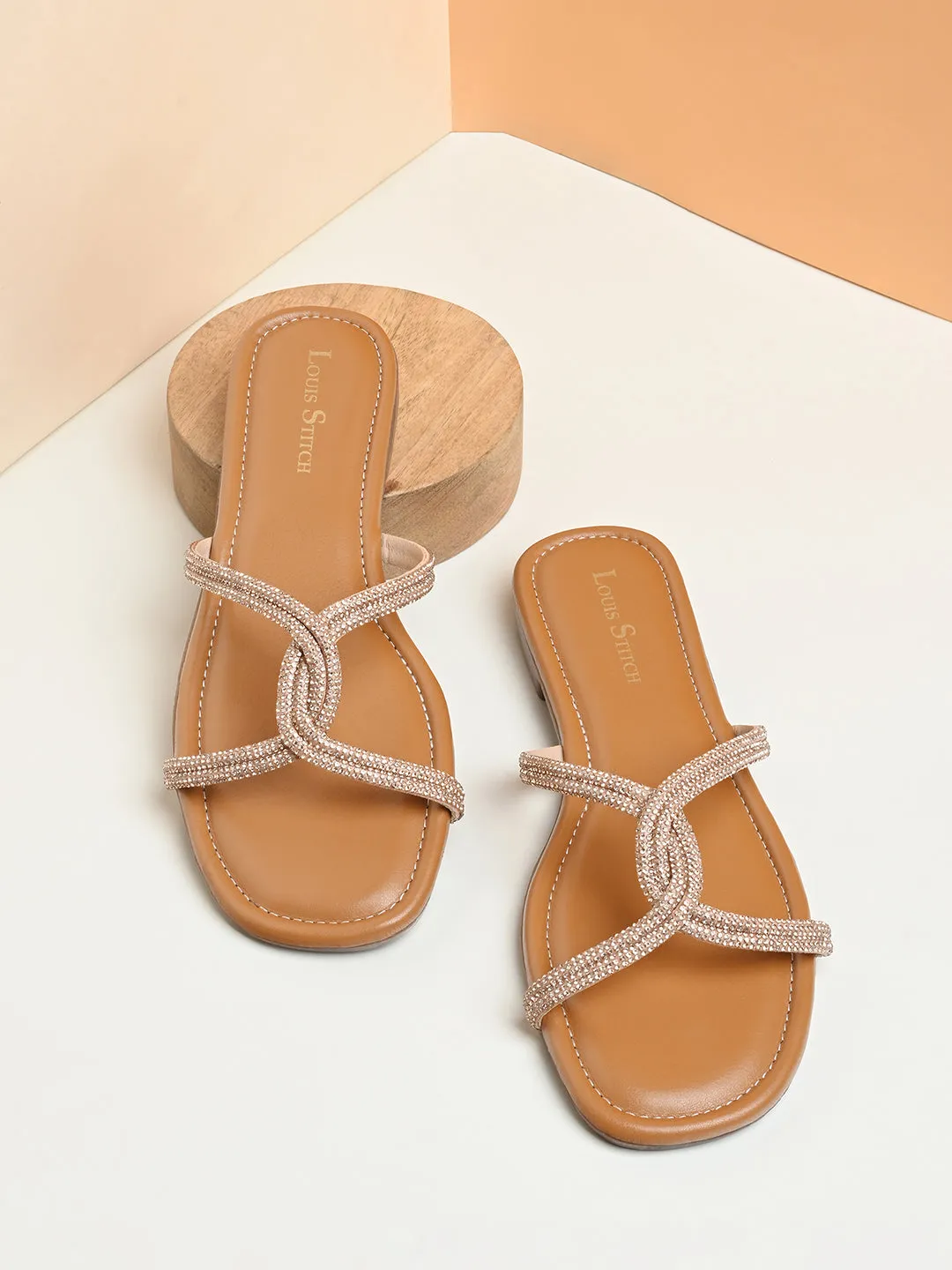Women's Peach Pink Open Toe Cross Strap Flat Heel Lightweight Sandals