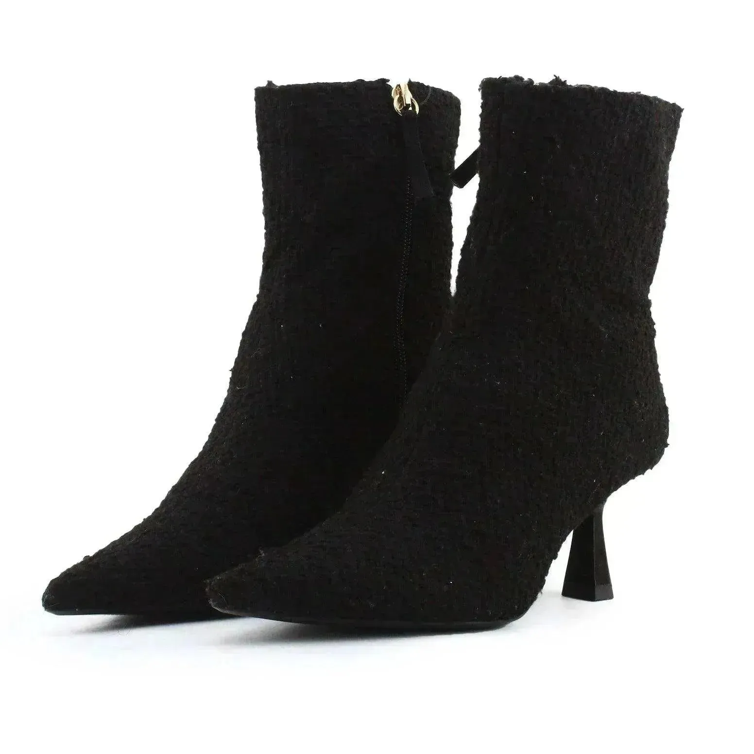 Zara Zipper Kitten Heels Sock Boots | Suede